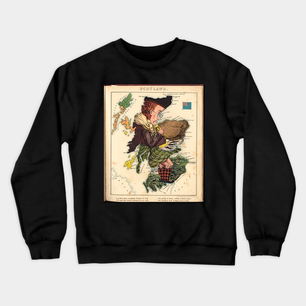 Vintage Scotland Bagpiper Map (1868) Crewneck Sweatshirt by Bravuramedia